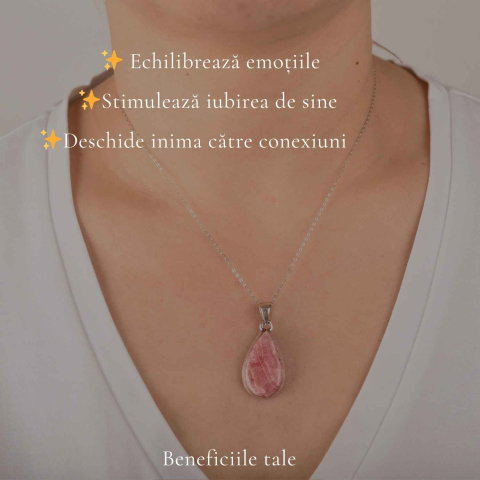 Colier Argint 925 cu Rodocrozit Natural Lacrima – Iubire de Sine si Echilibru Emotional [2]