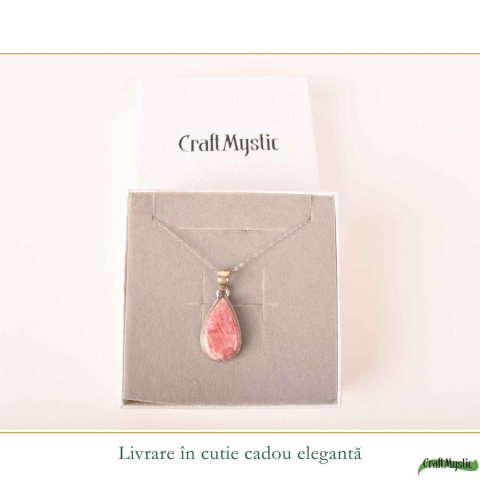 Colier Argint 925 cu Rodocrozit Natural Lacrima – Iubire de Sine si Echilibru Emotional [5]