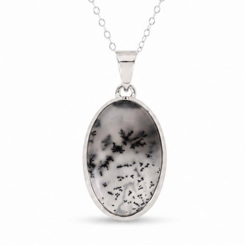 Gemeni - Colier argint 925 cu Opal Dendritic oval – Claritate si echilibru interior