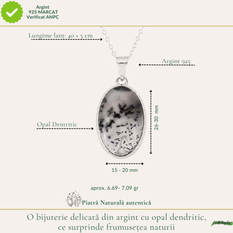 Colier argint 925 cu Opal Dendritic oval – Claritate si echilibru interior [3]