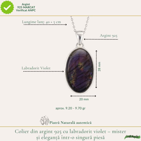 Colier Argint 925 cu Labradorit Violet Oval – Intuitie si Protectie [3]