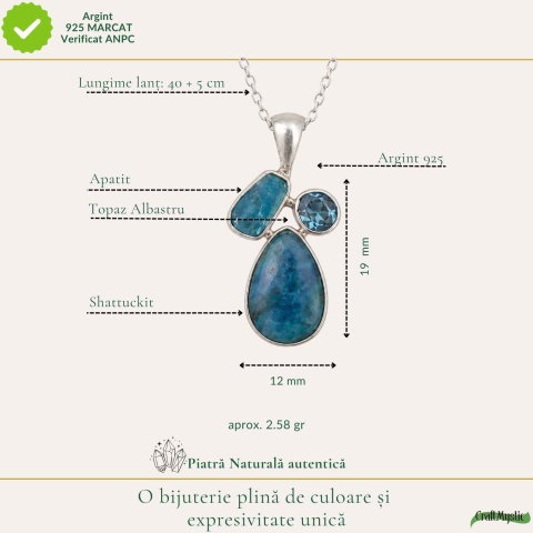 Colier argint 925 cu Topaz Albastru, Apatit si Shattuckit – Claritate si intuitie [3]