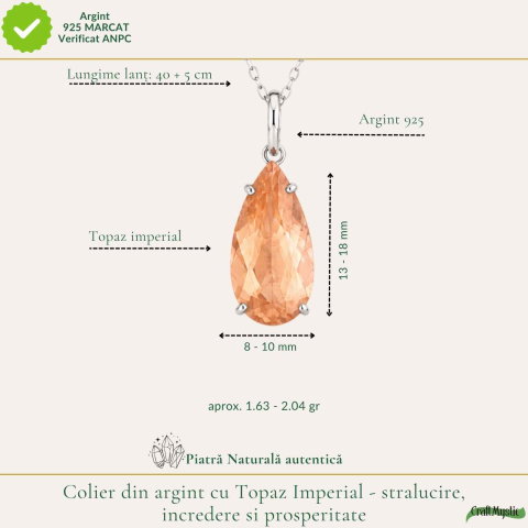 Colier Argint 925 cu Topaz Imperial Lacrima – Abundenta si incredere in Tine [3]