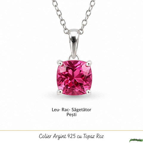 Colier Argint 925 cu Topaz Roz Patrat – Echilibru Emotional si Iubire de Sine [4]