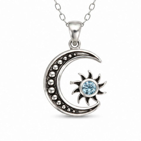 Coliere - Colier argint 925 cu Topaz Albastru soare si semiluna – Claritate si echilibru