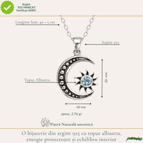 Colier argint 925 cu Topaz Albastru soare si semiluna – Claritate si echilibru [3]