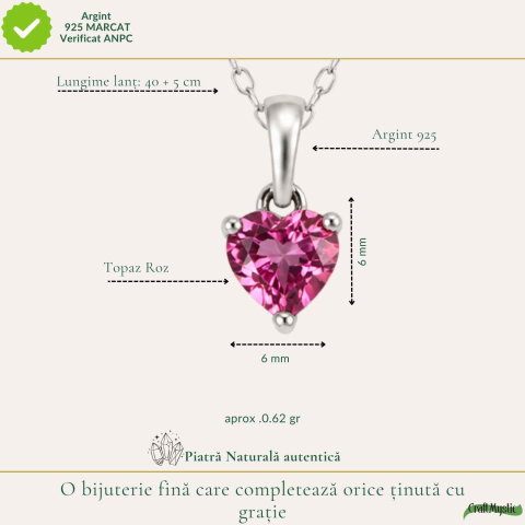 Colier argint 925 cu Topaz Roz forma de inima – Iubire si armonie [3]