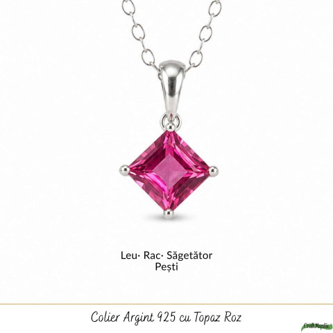 Colier argint 925 cu Topaz Roz forma de patrat – Iubire si echilibru emotional [4]