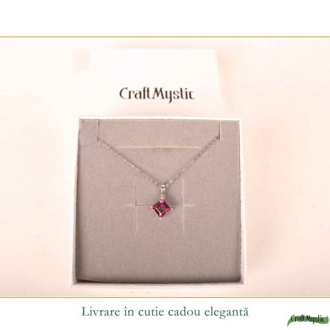 Colier argint 925 cu Topaz Roz forma de patrat – Iubire si echilibru emotional [5]