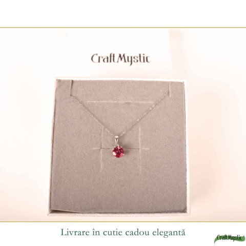 Colier Argint 925 cu Topaz Roz Rotund – Armonie si Iubire de Sine [5]