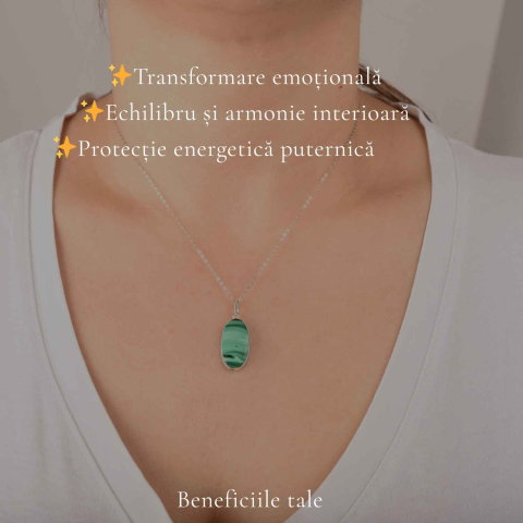 Colier Argint 925 cu Malachit Oval – Protectie si Transformare Interioara [2]