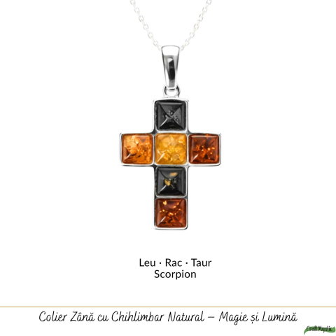 Colier Argint 925 Cruce cu Chihlimbar Natural în 3 Culori – Protectie si Energie Calda [4]