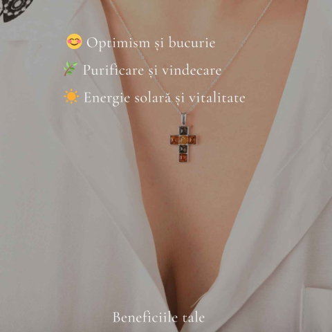 Colier Argint 925 Cruce cu Chihlimbar Natural în 3 Culori – Protectie si Energie Calda [2]