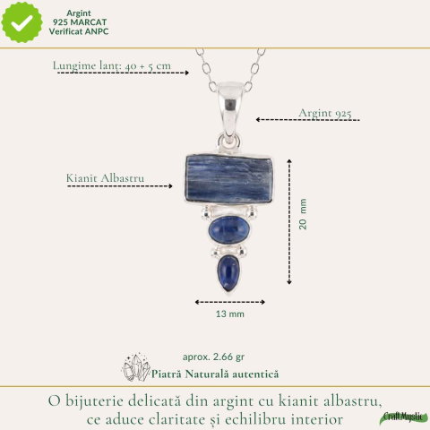 Colier Argint 925 cu Triplu Kianit Albastru – Claritate si Echilibru Interior [3]