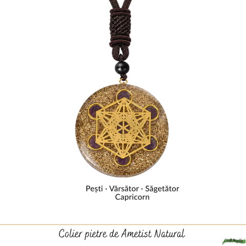Colier Orgonit cu pietre naturale de Ametist si Cubul lui Metatron – Protectie, Intuitie si Armonie [4]