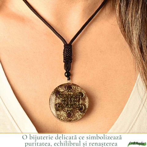 Colier Orgonit cu pietre naturale de Ametist si Cubul lui Metatron – Protectie, Intuitie si Armonie [1]