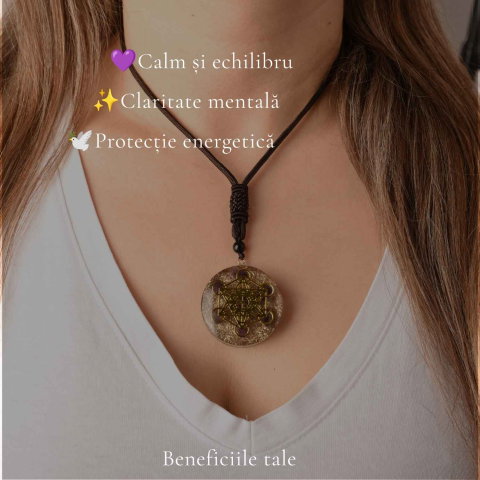Colier Orgonit cu pietre naturale de Ametist si Cubul lui Metatron – Protectie, Intuitie si Armonie [2]