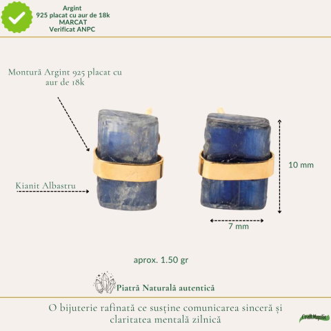 Cercei Argint 925 Placat cu Aur 18K cu Kianit Albastru Brut – Claritate si Intuitie [3]