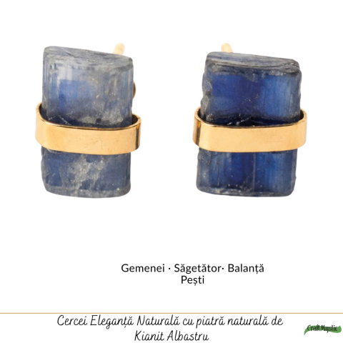 Cercei Argint 925 Placat cu Aur 18K cu Kianit Albastru Brut – Claritate si Intuitie [4]