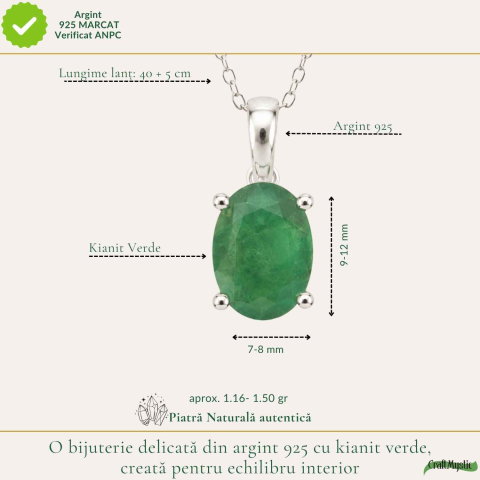 Colier Argint 925 cu Kianit Verde Fatetat – Echilibru si Claritate Interioara [3]