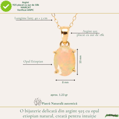 Colier Argint 925 Placat cu Aur 18K cu Opal Etiopian Oval fatetat – Intuitie si Energie Pozitiva [3]