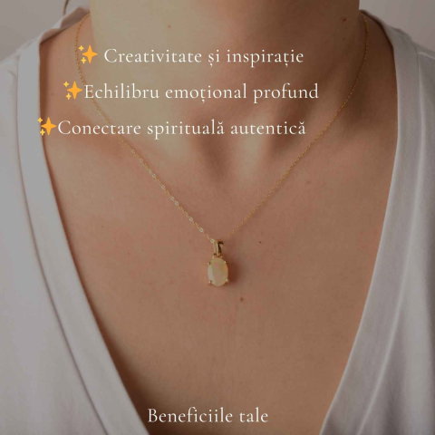 Colier Argint 925 Placat cu Aur 18K cu Opal Etiopian Oval fatetat – Intuitie si Energie Pozitiva [2]