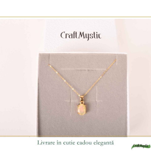 Colier Argint 925 Placat cu Aur 18K cu Opal Etiopian Oval fatetat – Intuitie si Energie Pozitiva [5]