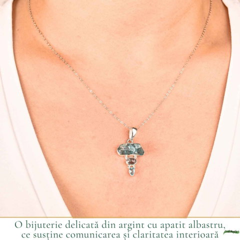 Colier Argint 925 cu Triplu Apatit Albastru – Claritate si Comunicare Autentica [1]
