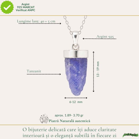 Colier Argint 925 cu Tanzanit Brut – Claritate, Intuitie si Energie Profunda [3]