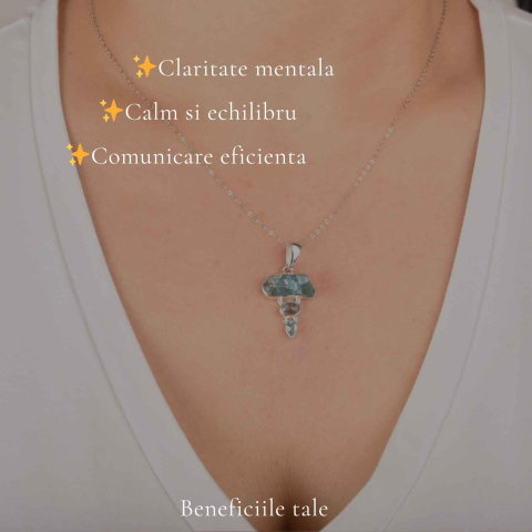Colier Argint 925 cu Triplu Apatit Albastru – Claritate si Comunicare Autentica [2]