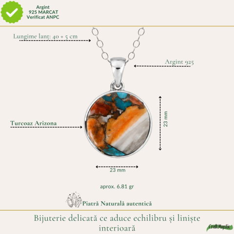 Colier argint 925 cu Turcoaz Arizona rotund – Protectie si echilibru [3]