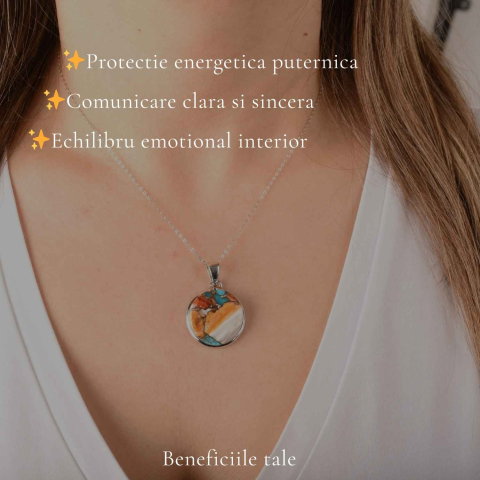 Colier argint 925 cu Turcoaz Arizona rotund – Protectie si echilibru [2]