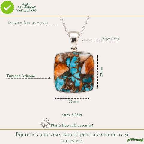 Colier argint 925 cu Turcoaz Arizona patrat – Protectie si stabilitate [3]