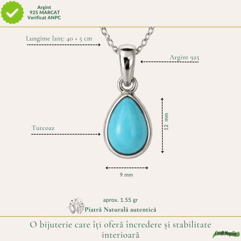 Colier argint 925 cu Turcoaz lacrima – calm si echilibru emotional [3]