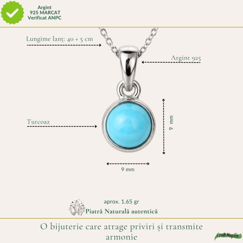 Colier argint 925 cu Turcoaz rotund – Echilibru si protectie zilnica [3]