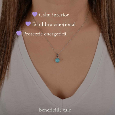Colier argint 925 cu Turcoaz rotund – Echilibru si protectie zilnica [2]