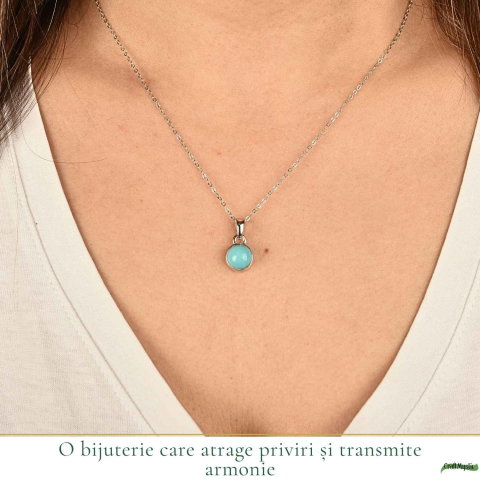 Colier argint 925 cu Turcoaz rotund – Echilibru si protectie zilnica [1]