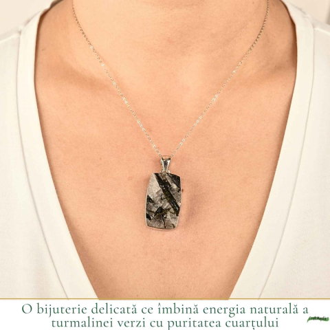 Colier Argint 925 cu Turmalina Verde si Cuart forma Dreptunghi – Echilibru si Claritate [1]