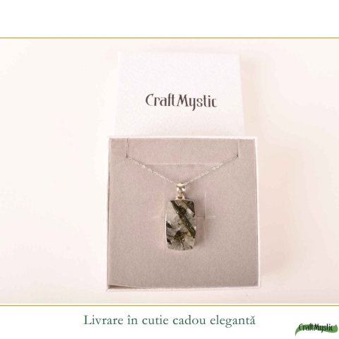 Colier Argint 925 cu Turmalina Verde si Cuart forma Dreptunghi – Echilibru si Claritate [5]