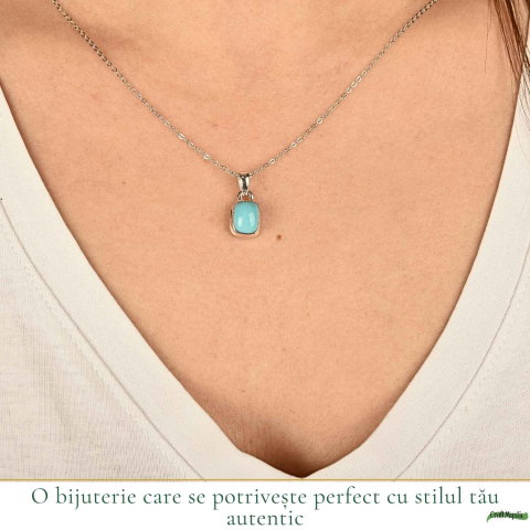 Colier Argint 925 cu Turcoaz Natural Dreptunghi – Calm si Energie Pozitiva [1]