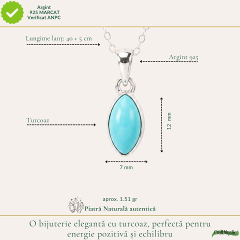 Colier Delicat Argint 925 cu Turcoaz Natural – Calm si Energie Pozitiva [3]