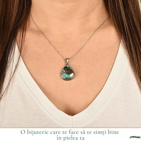 Colier argint 925 cu Turcoaz si Pirita lacrima – protectie si incredere feminina [1]