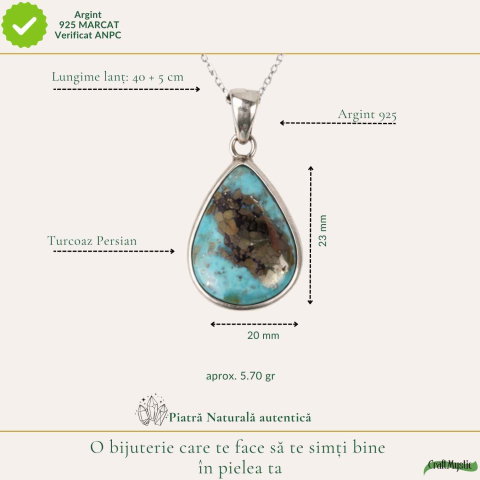 Colier argint 925 cu Turcoaz si Pirita lacrima – protectie si incredere feminina [3]