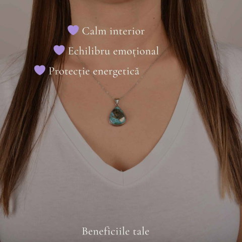 Colier argint 925 cu Turcoaz si Pirita lacrima – protectie si incredere feminina [2]