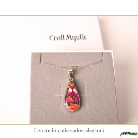 Colier Argint 925 cu Turcoaz Pink Dahlia Lacrima – Creativitate si Energie Pozitiva [5]