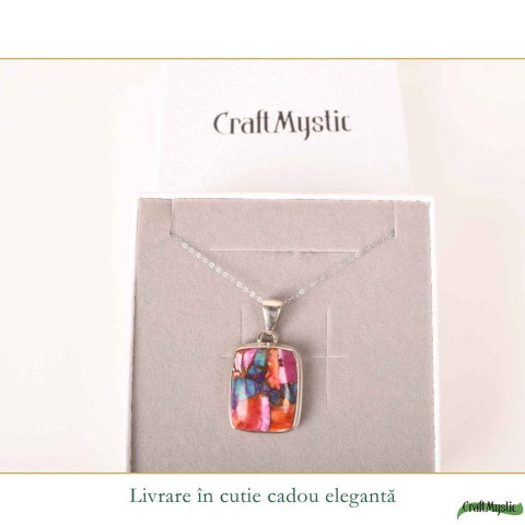 Colier Argint 925 cu Turcoaz Pink Dahlia Dreptunghi – Energie si Creativitate [5]