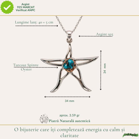 Colier argint 925 cu Turcoaz Spinny Oyster stea – inspiratie si protectie interioara [3]