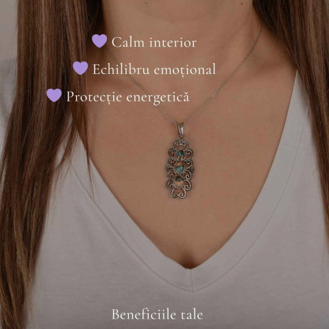 Colier argint 925 cu Turcoaz Spinny Oyster vintage – protectie si stil autentic [2]
