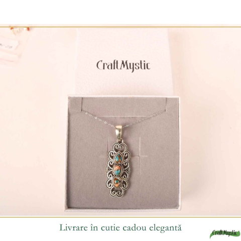 Colier argint 925 cu Turcoaz Spinny Oyster vintage – protectie si stil autentic [5]