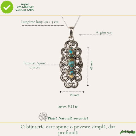 Colier argint 925 cu Turcoaz Spinny Oyster vintage – protectie si stil autentic [3]